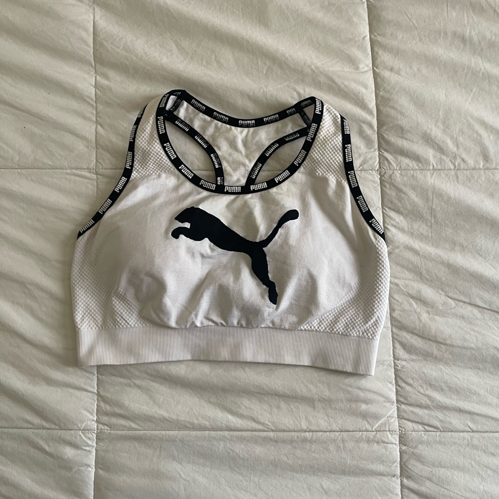 Puma White Sports Bra with Black Trim